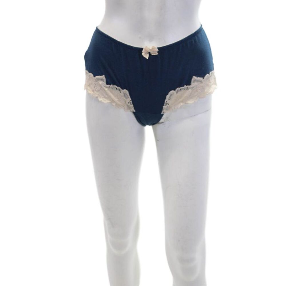 Fayreform Women's Lace Trim Bow Cotton Cheeky Panty Set Navy Blue Gray Size M